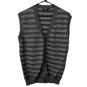 Z Zegna Sweater Vest Mens M Wool Silk Blend Stripe Gray Neutral Academia